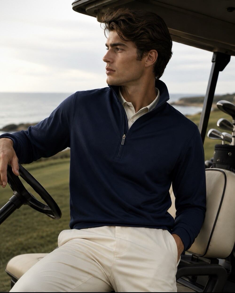 Mizzen+Main Highland Quarter Zip Mens S Navy Performance Golf Pullover TLY10